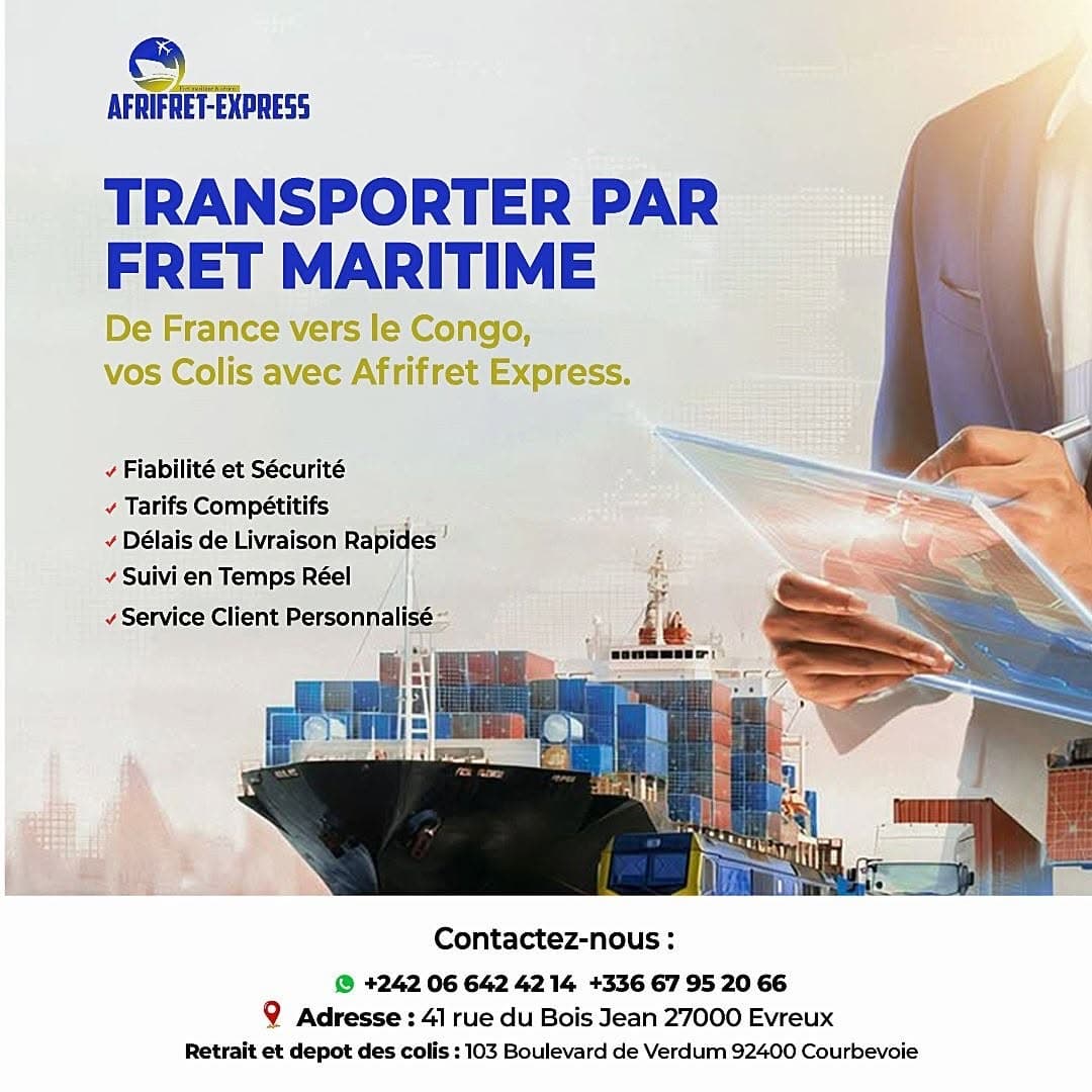 Affiche Afrifret Express : transport par fret maritime de France vers le Congo