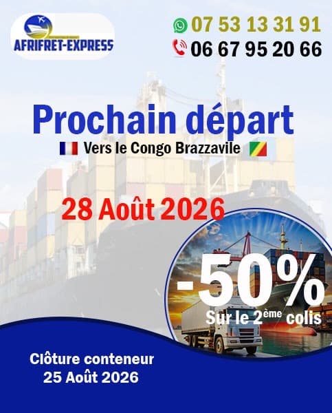 Prochain départ vers Brazzaville, dates de clôture conteneur et coordonnées